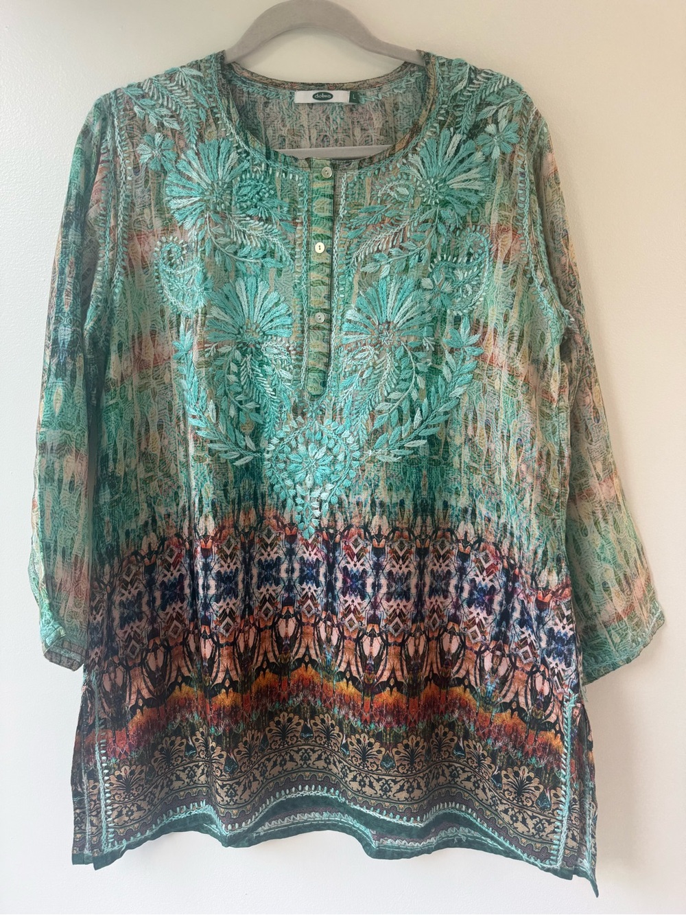 Dolma silk blend embroidered tunic SzL boho